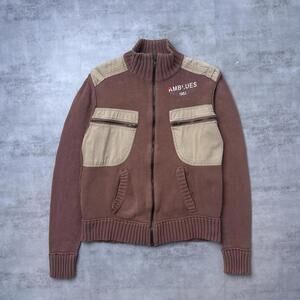 Y2K American Blues 00s Beige Zip Up Grunge Jacket
